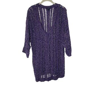 Torrid 2 Crochet Open Knit Sweater‎ Womens Plus Size 2X PurpleTopper Festival